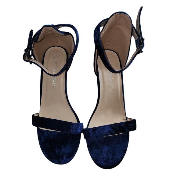 Ashley Stewart Blue Velvet Open Toe Heels Size 10W - Picture 1 of 7